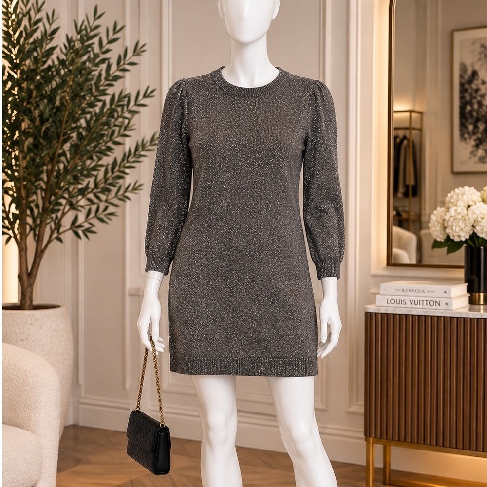 Banana Republic Womens Sweater Dress Metallic Silver Shimmer Italian Yarn XS